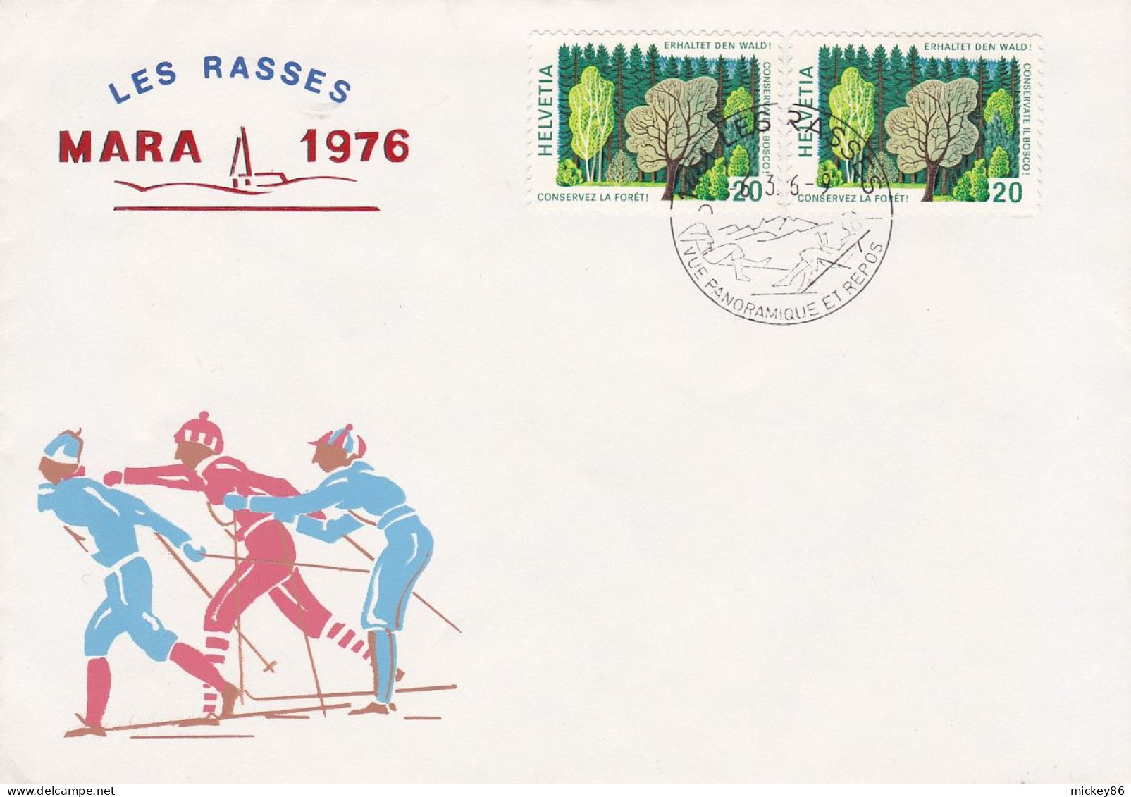 Suisse - 1976 - Souvenir....LES RASSES ....MARA 1976 (ski)...( 2 Valeurs )....cachet LES RASSES - Marcofilia