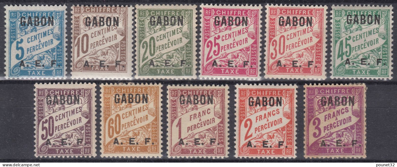 GABON SERIE TAXE COMPLETE N° 1/11 NEUFS * GOMME COLONIALE TRACE DE CHARNIERE - Timbres-taxe