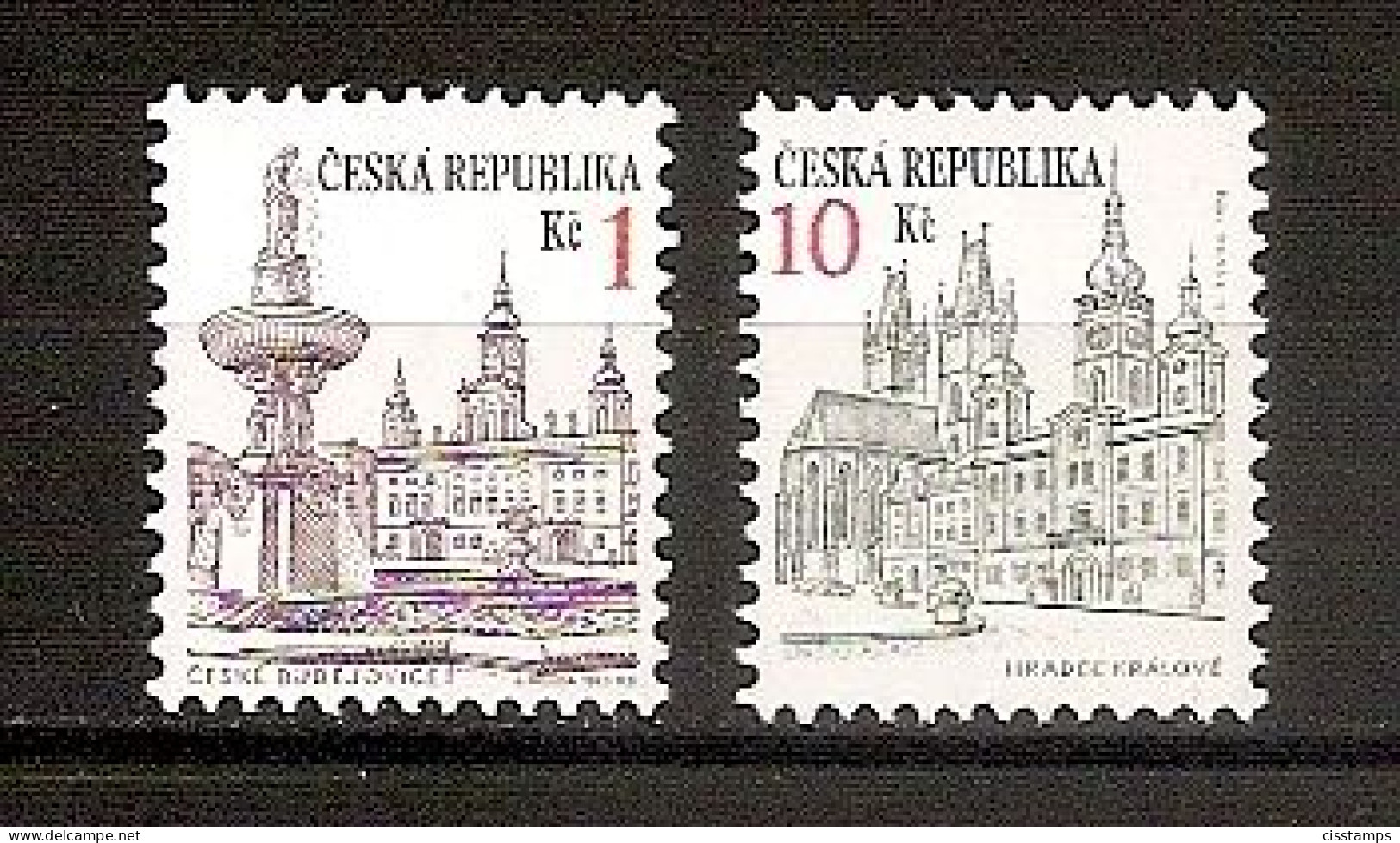 Czech Republic 1993●VARIETY●Definitives Architecture●with Tropical Mat Glue (tropický Lep)●Gumi Matt POFIS 12ay, 17y - Unused Stamps