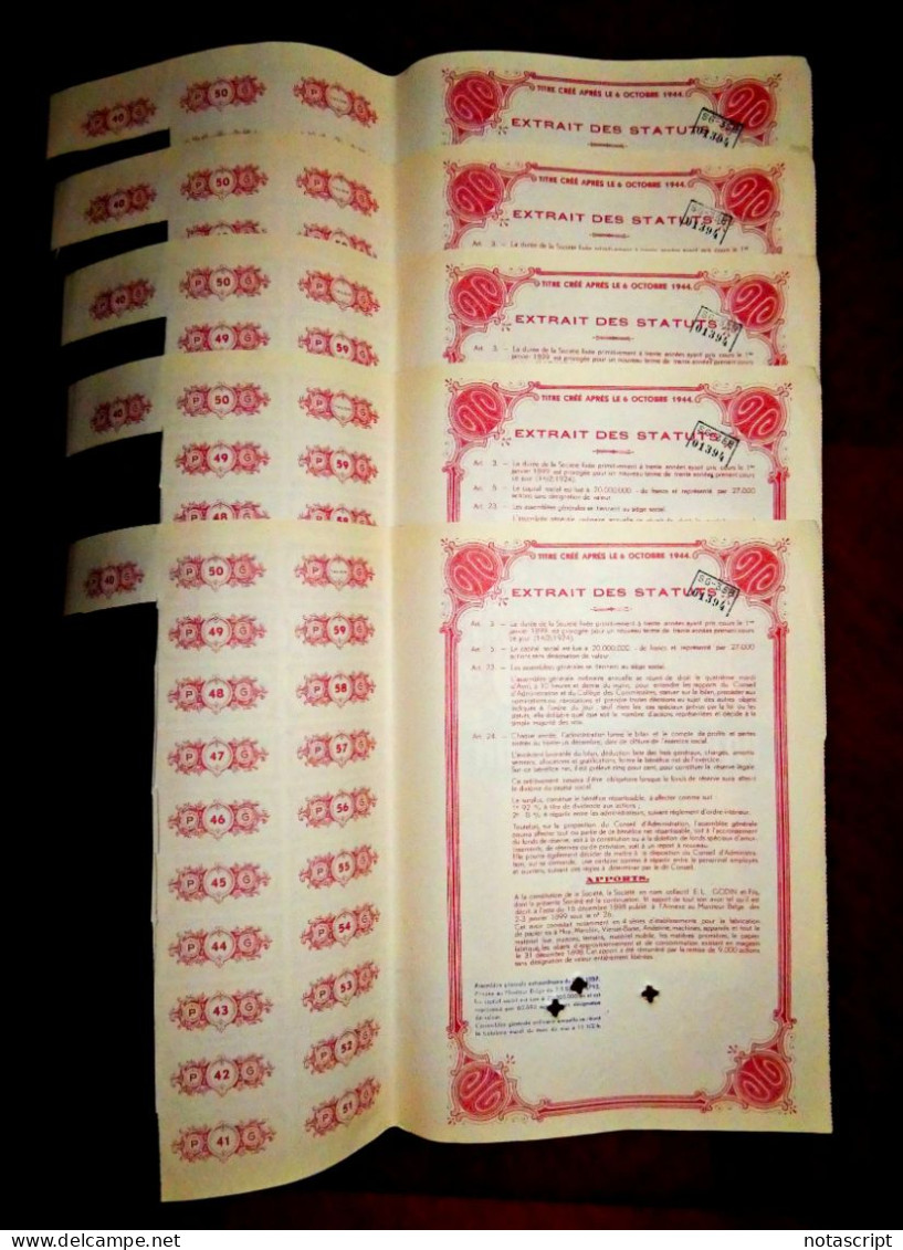 PAPETERIES GODIN ,Huy Belgium 1948, With Cancellations ,Belgium Share Certificates  X 5 - Industrial