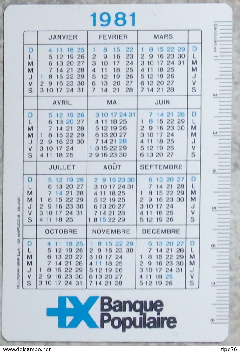 Petit Calendrier Poche 1981 Banque Populaire - Format Carte Bleue - Petit Format : 1981-90