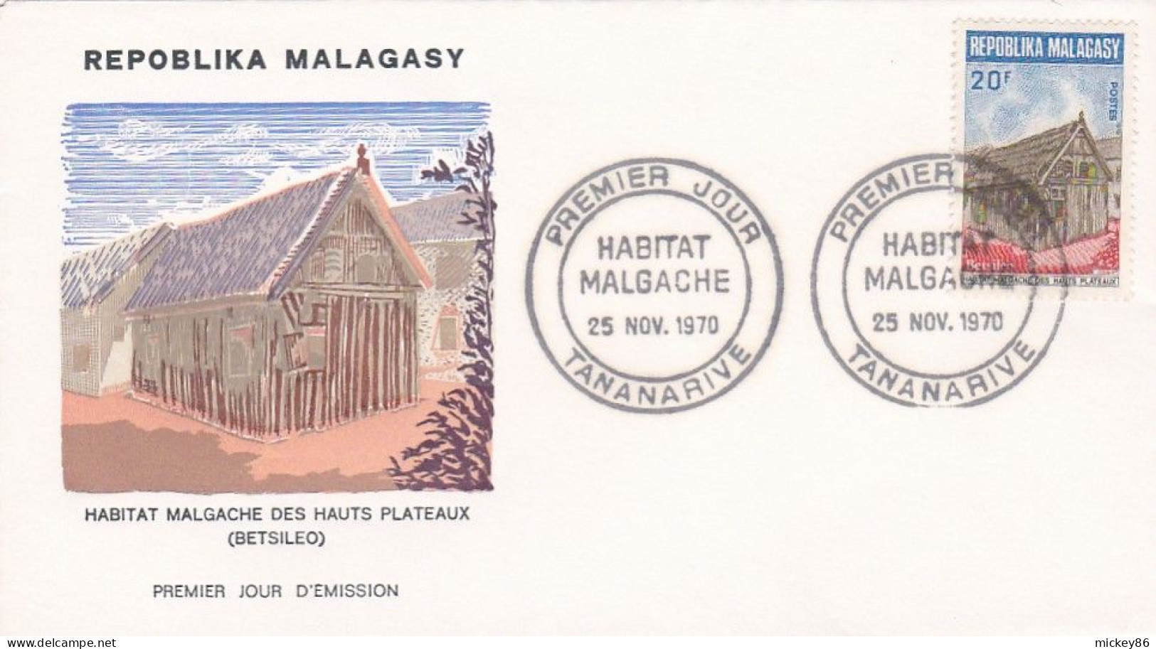 MADAGASCAR--1970--FDC -- Habitat Malgache...cachet TANANARIVE-- - Madagascar (1960-...)