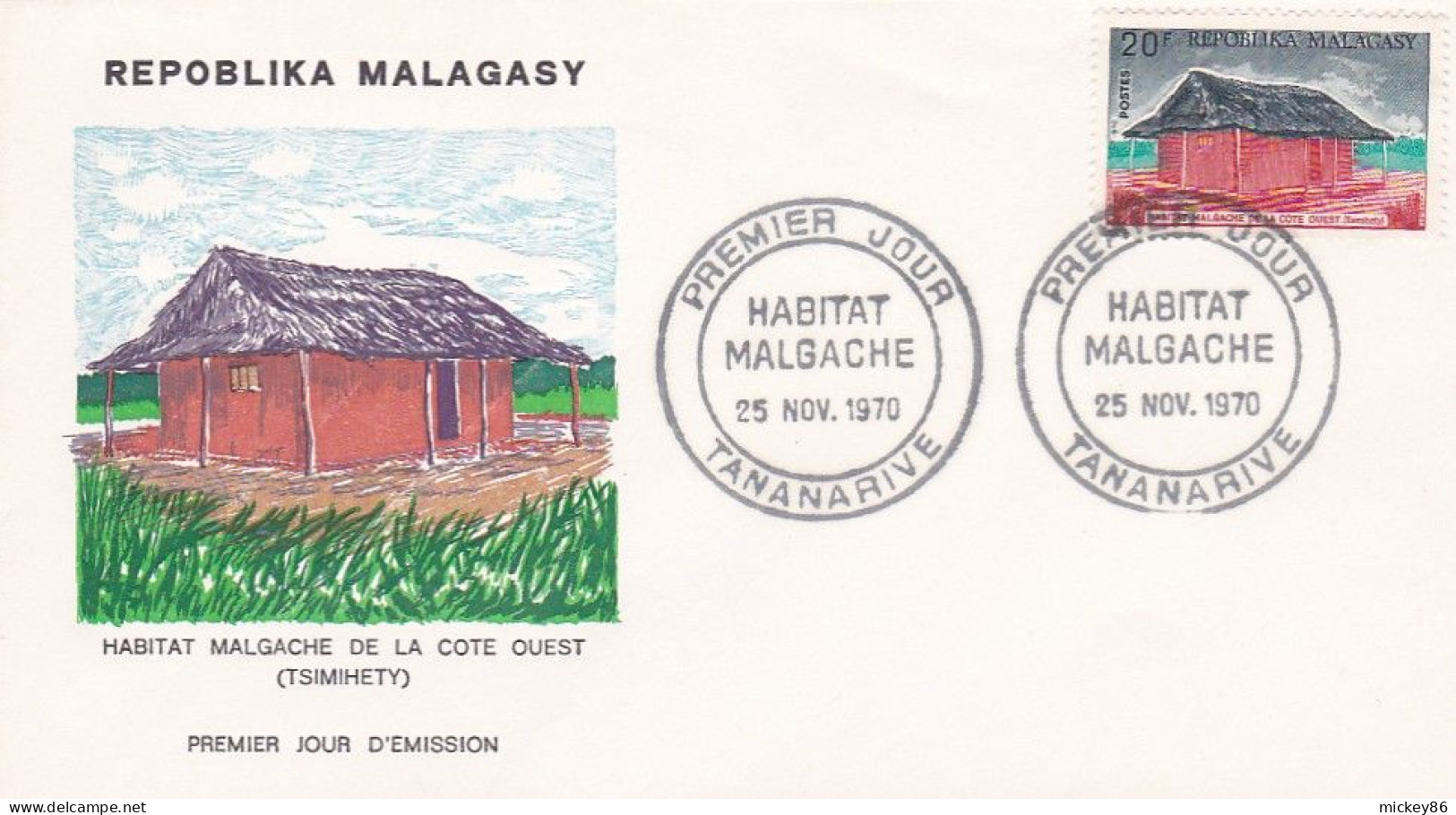 MADAGASCAR--1970--FDC -- Habitat Malgache...cachet TANANARIVE-- - Madagaskar (1960-...)