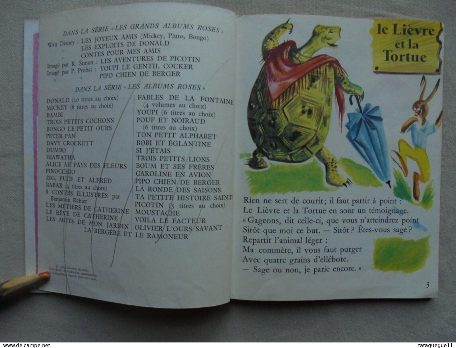 Ancien - Livre Pour Enfant Le Lièvre Et La Tortue Les Albums Roses 1960 - Hachette