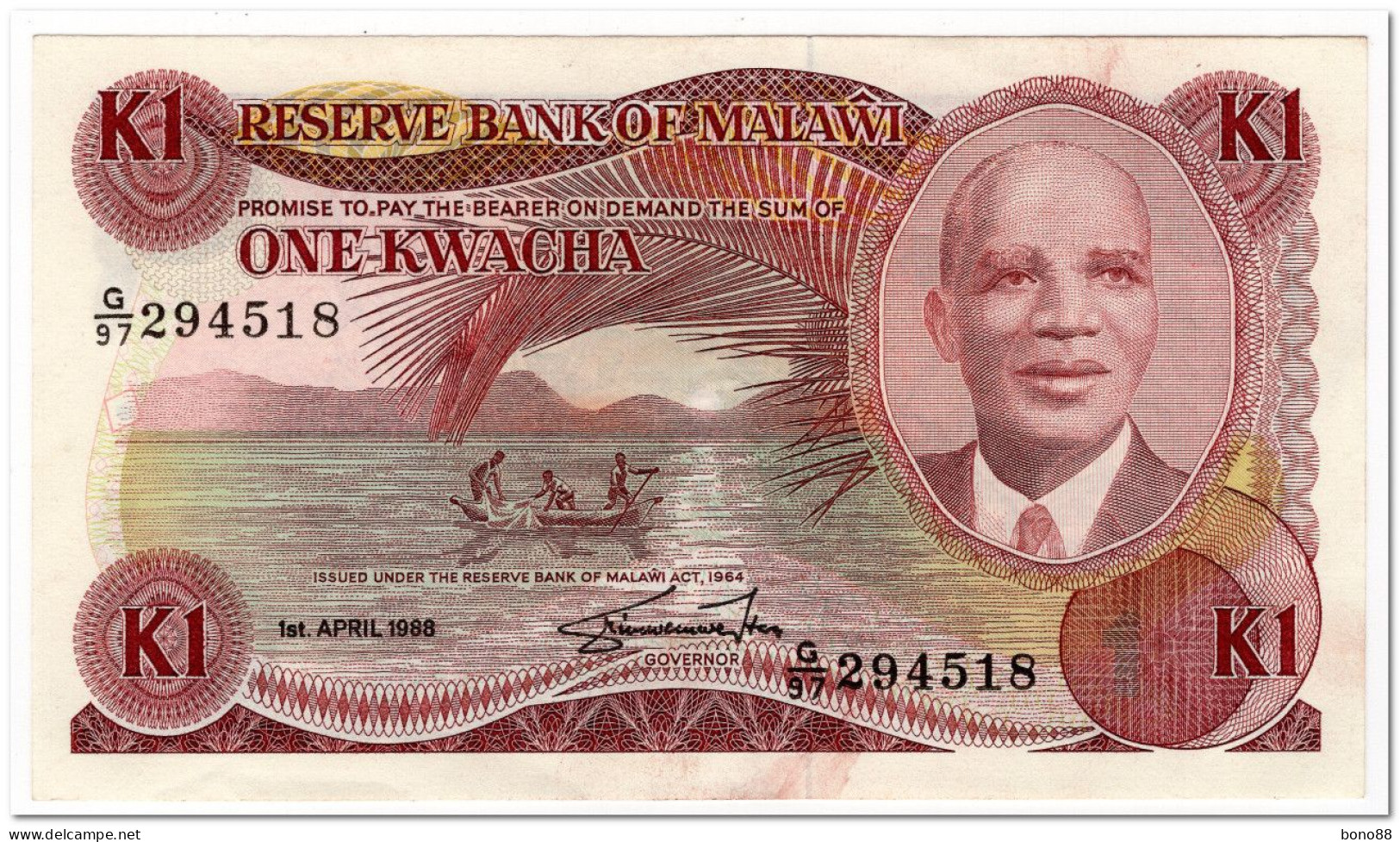 MALAWI,1 KWACHA,1988,P.19b,XF+ - Malawi