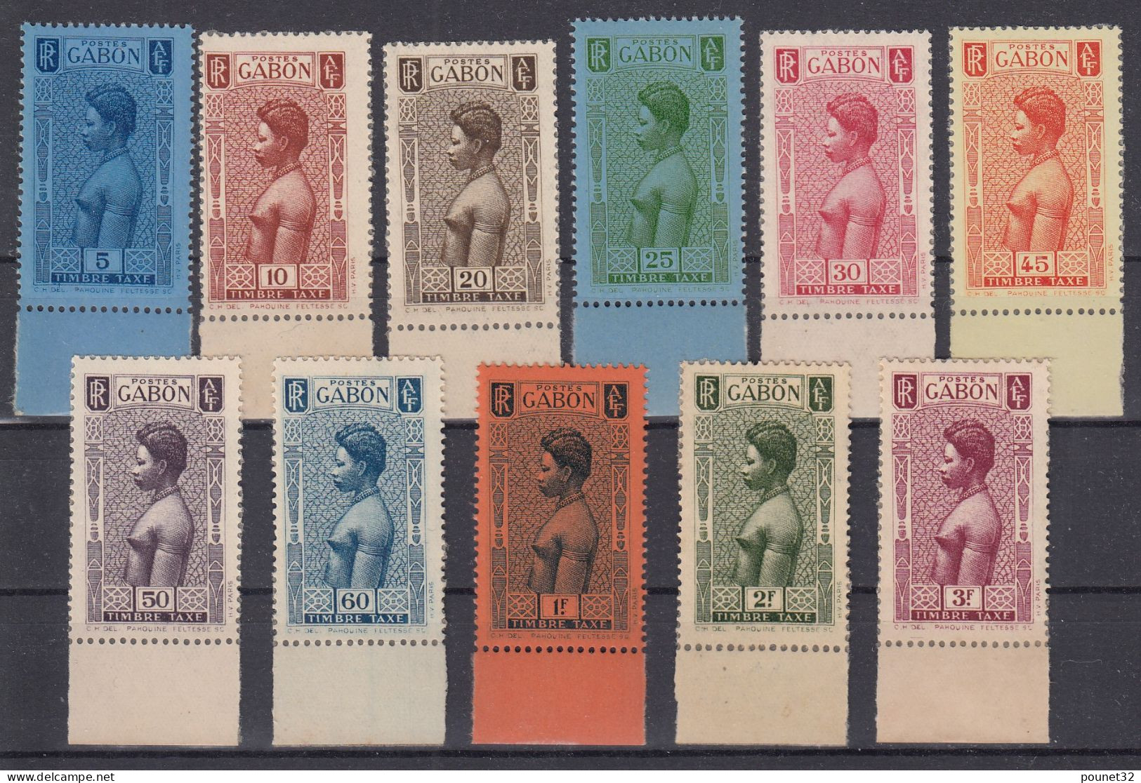 GABON SERIE TAXE COMPLETE N° 23/33 NEUFS GOMME COLONIALE ADHEREE SANS CHARNIERE - Impuestos