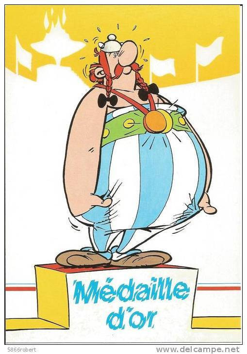 CARTE POSTALE DE 1984 : ASTERIX ; OBELIX ET D'IDEFIX ; MEDAILLE D'OR - Fumetti