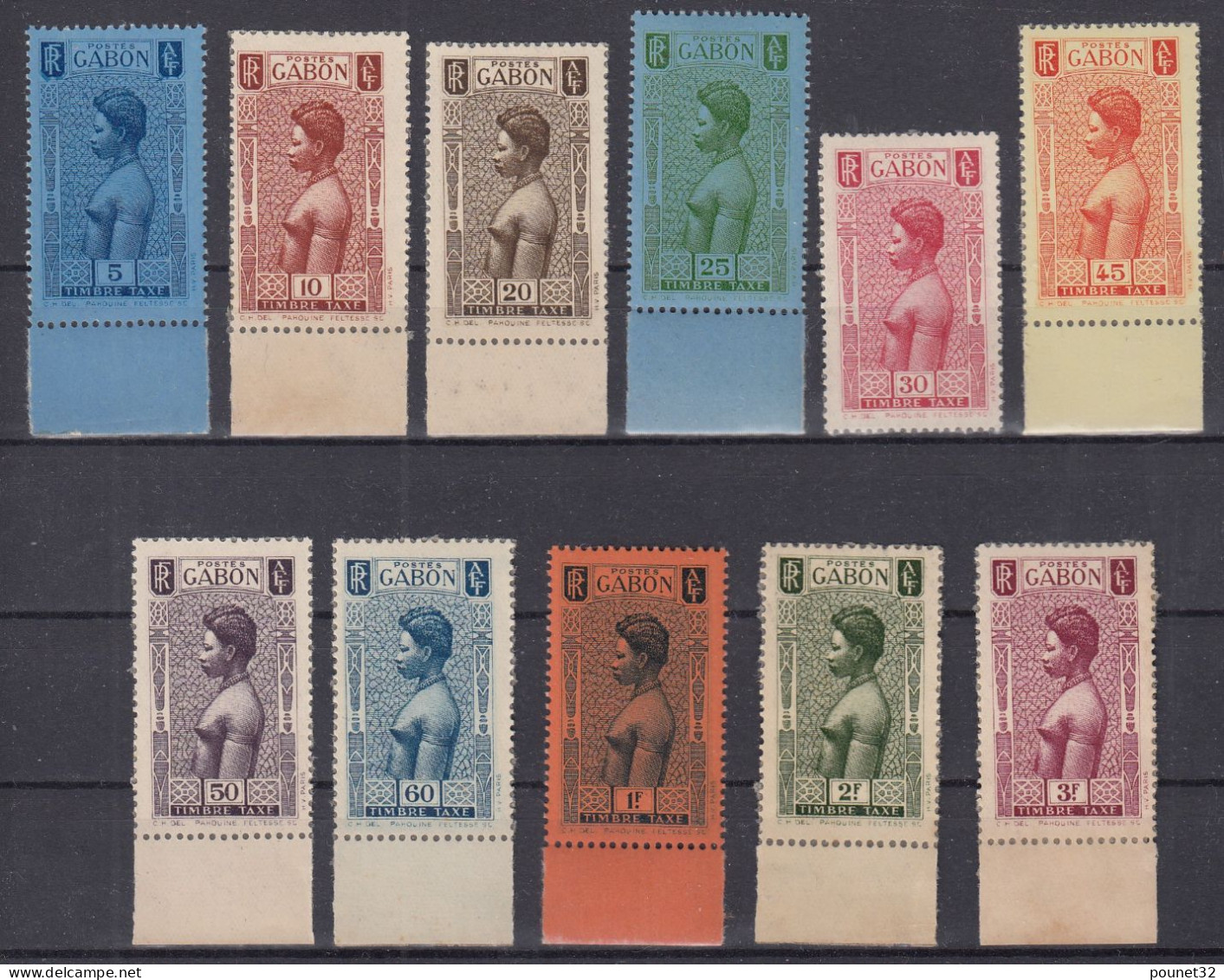 GABON SERIE TAXE COMPLETE N° 23/33 NEUFS GOMME COLONIALE ADHEREE SANS CHARNIERE - Postage Due