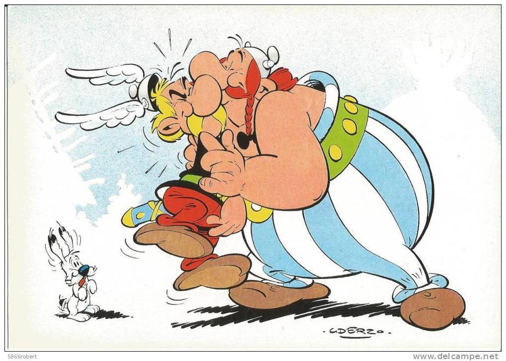 CARTE POSTALE DE 1984 SIGNEE UDERZO : ASTERIX ; OBELIX ; IDEFIX ; LA BISE - Fumetti