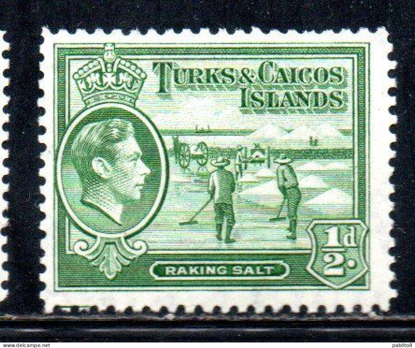 TURKS AND CAICOS 1938 1945 KING GEORGE RAKING SALT 1/2p MNH - Turks And Caicos