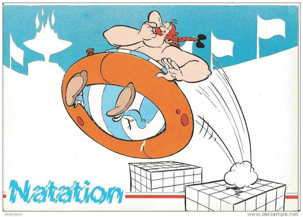 CARTE POSTALE DE 1984 : ASTERIX ; OBELIX ; IDEFIX ; NATATION - Fumetti