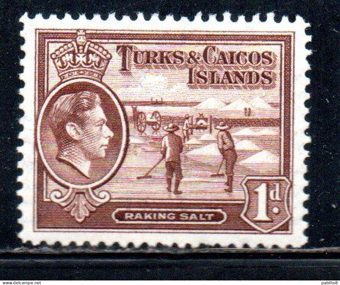 TURKS AND CAICOS 1938 1945 KING GEORGE RAKING SALT 1p MNH - Turks And Caicos