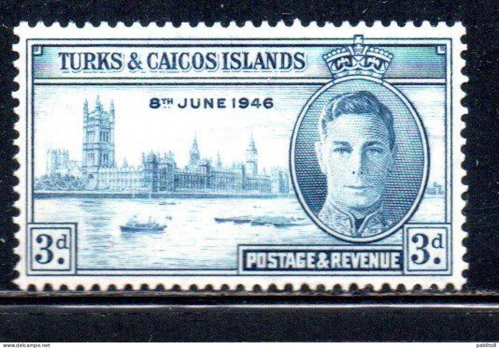 TURKS AND CAICOS 1946 KING GEORGE PEACE ISSUE 3p MNH - Turks & Caicos