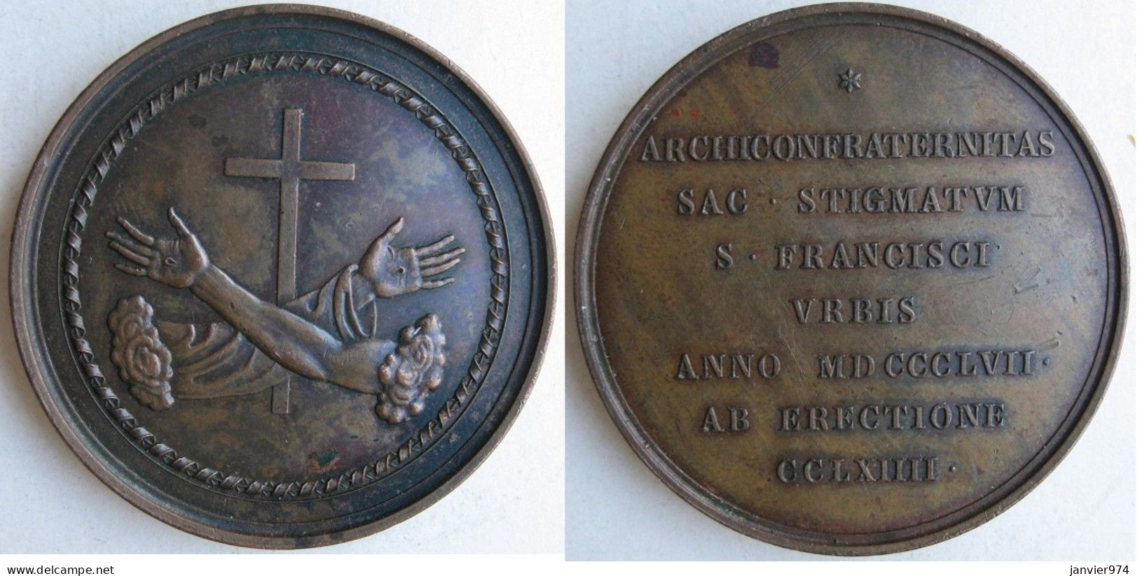 Médaille Ordre Franciscain 1857 , Stigmate Saint François D’ Assise Année 264 . Rare - Monarchia / Nobiltà