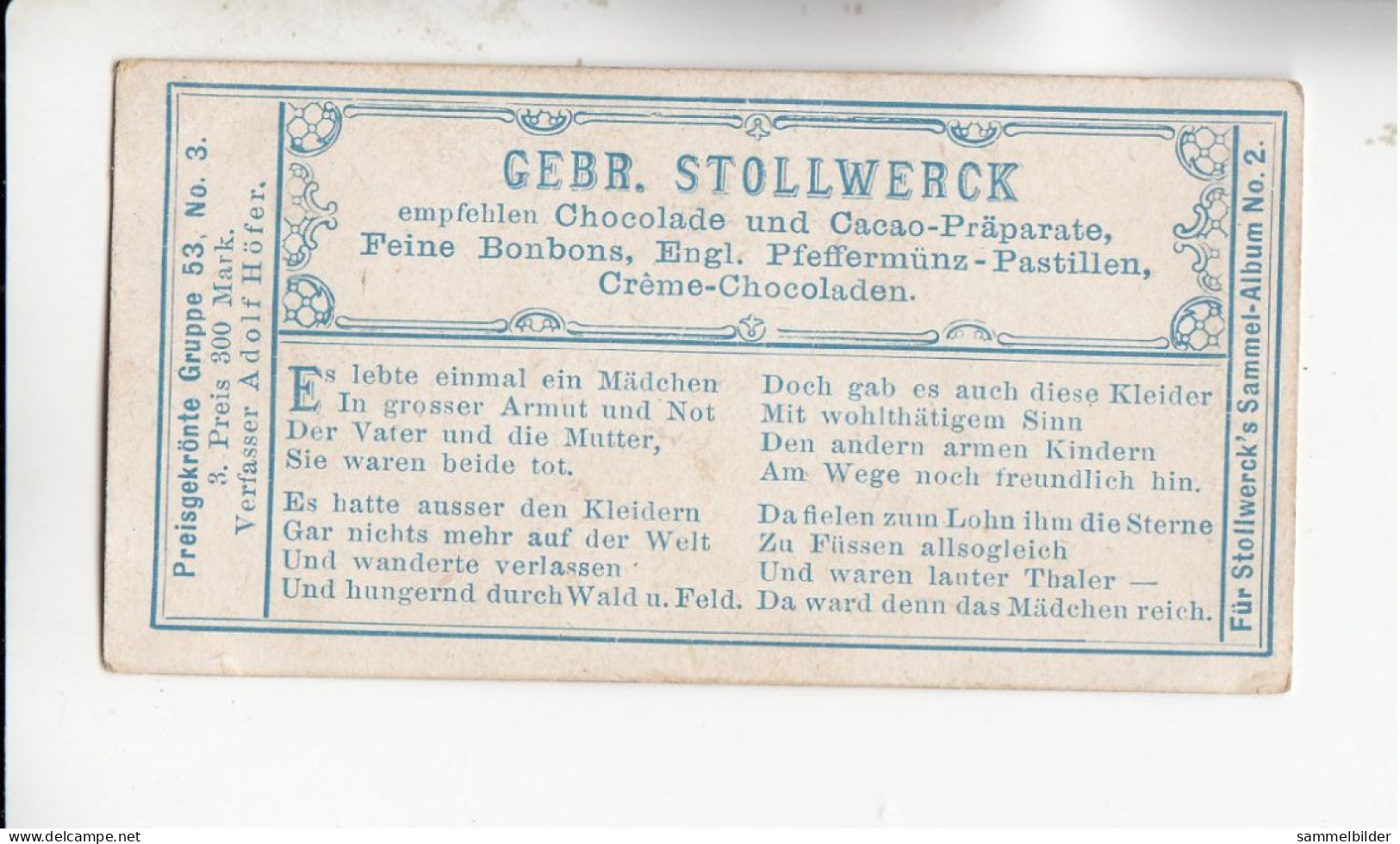 Stollwerck Album No 2 Deutsche Märchen Die Sternthaler      Grp 53#3 Von 1898 - Stollwerck