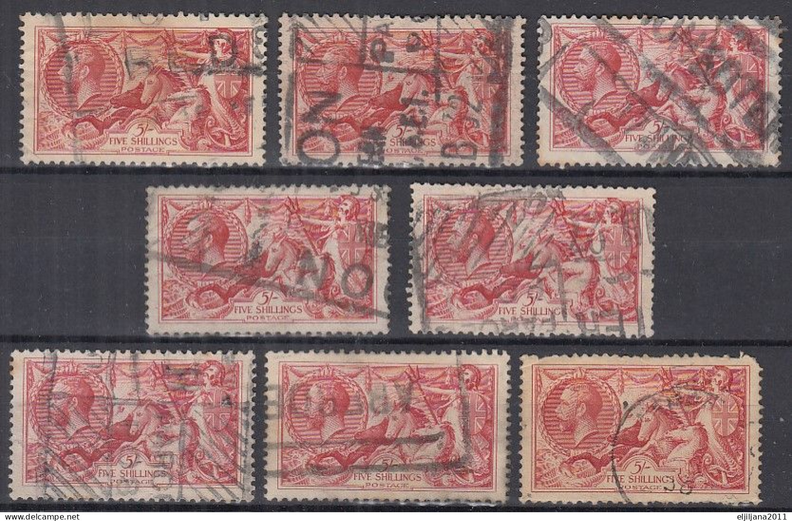 Great Britain GB / UK 1913 - 1918 ⁕ 5/-d KGV Seahorse 5Sh Mi.142 ? ⁕ 8v Used / Shades / Unchecked - Oblitérés