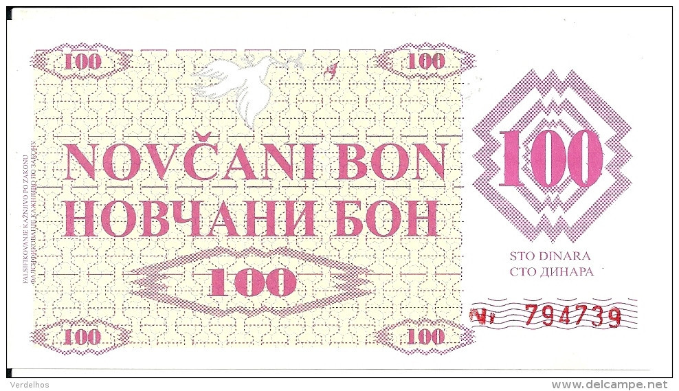 BOSNIE HERZEGOVINE 100 DINARA 1992 UNC P 6 R  ( Faux Billet ) - Bosnien-Herzegowina