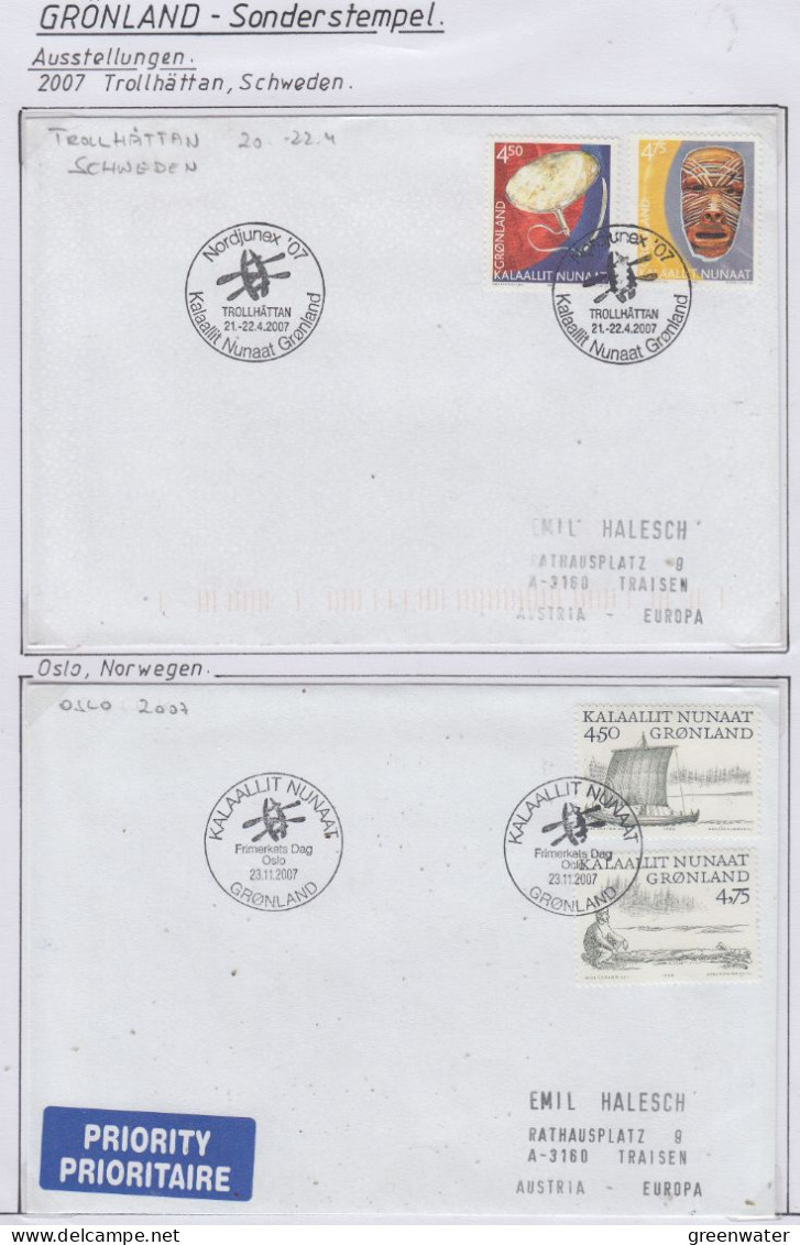 Greenland Sonderstempel 2007 4 Covers (GD175) - Wetenschappelijke Stations & Arctic Drifting Stations