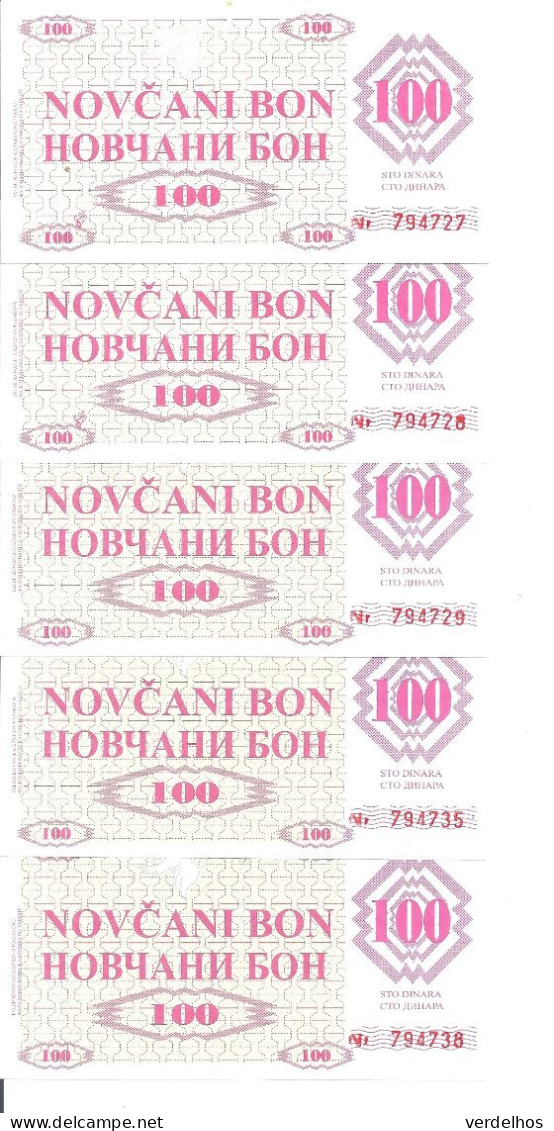 BOSNIE HERZEGOVINE 100 DINARA 1992 UNC P 6 R  ( Faux Billet ) ( 5 Billets ) - Bosnië En Herzegovina