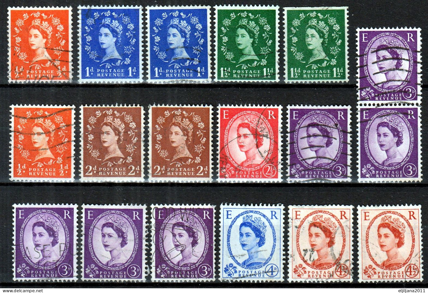 ⁕ GB / UK / QEII. 1959 ⁕ Queen Elizabeth II. QEII With Graphite Lines On Back ⁕ 18v Used - Usados