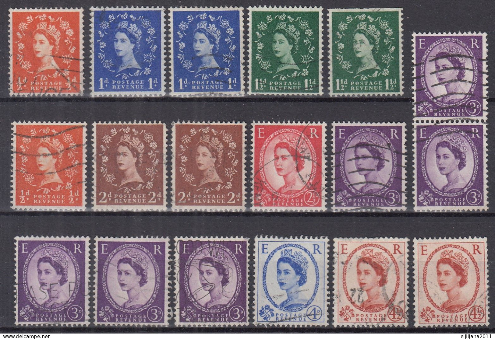 ⁕ GB / UK / QEII. 1959 ⁕ Queen Elizabeth II. QEII With Graphite Lines On Back ⁕ 18v Used - Oblitérés