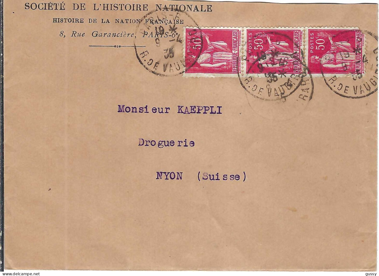 FRANCE Ca.1935: CP Ill. De Paris à Nyon (Suisse) - 1932-39 Paz