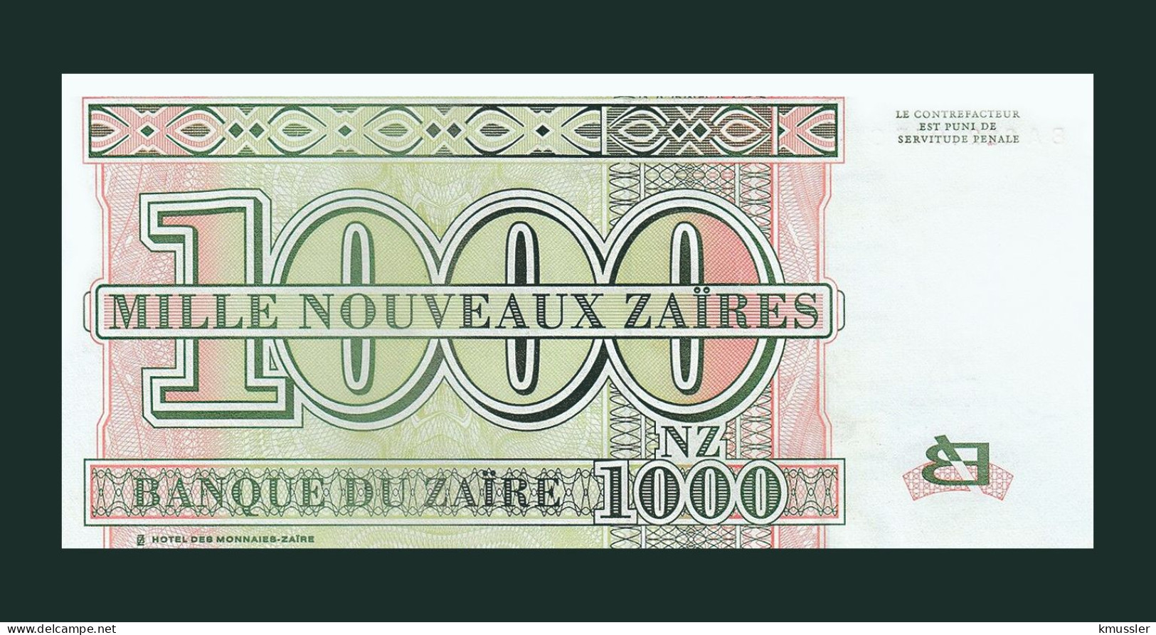 # # # Banknote Zaire 1.000 Nouveaux Zaires 1995 (P-67) HDMZ UNC # # # - Zaire