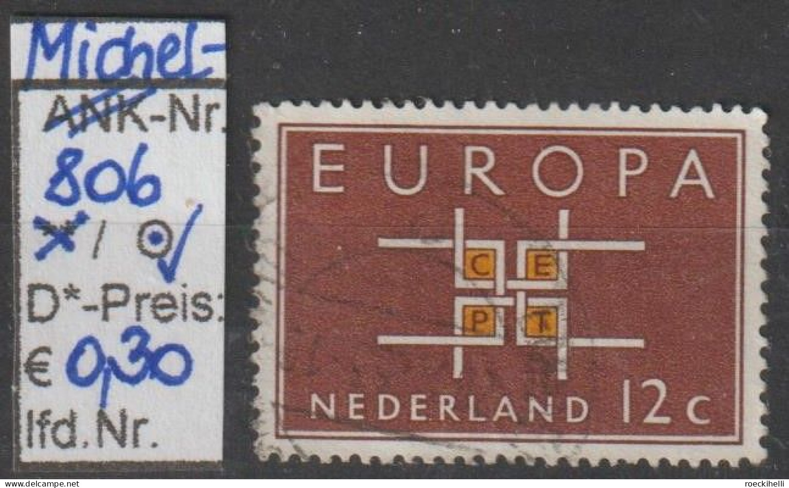 1963 - NIEDERLANDE - SM "Europa - Buchst. CEPT" 12 C Karminbraun/orangegelb  - O  Gestempelt - S. Scan (806o Nl) - Usados