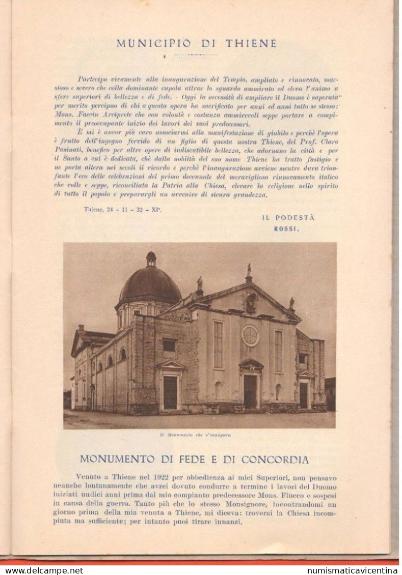 THIENE 1932 Inaugurazione Duomo Arcipretale Libro Illustrato Vicenza - Autres & Non Classés