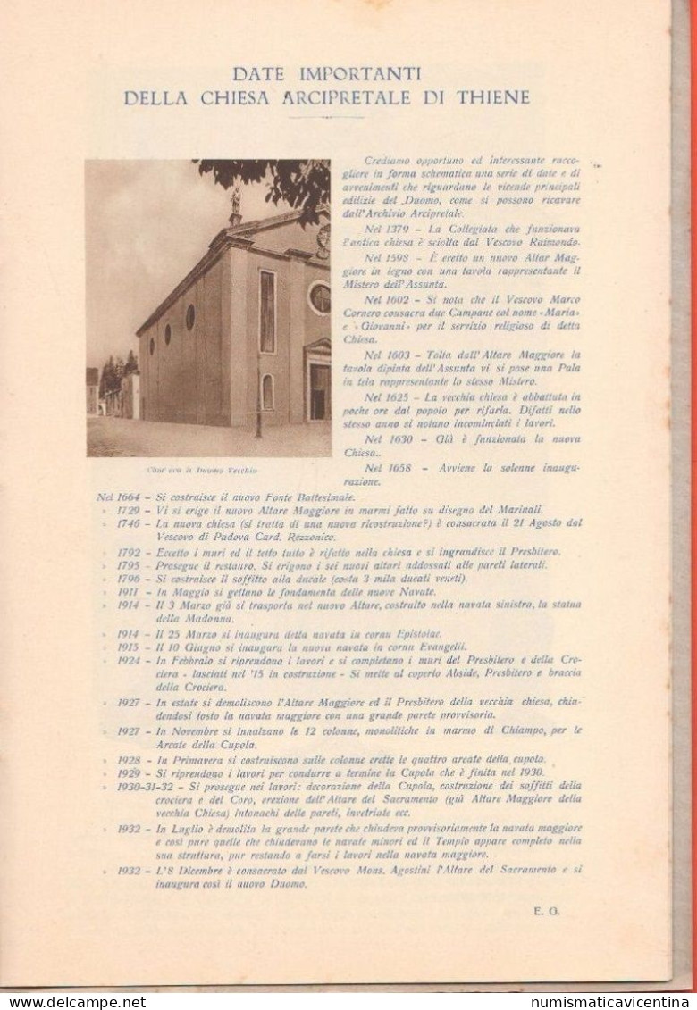 THIENE 1932 Inaugurazione Duomo Arcipretale Libro Illustrato Vicenza - Andere & Zonder Classificatie