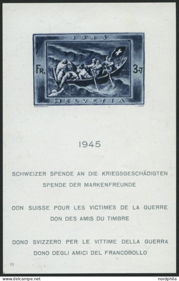 SCHWEIZ BUNDESPOST Bl. 11 **, 1945, Block Kriegsgeschädigte, Pracht, Mi. 220.- - Blocs & Feuillets