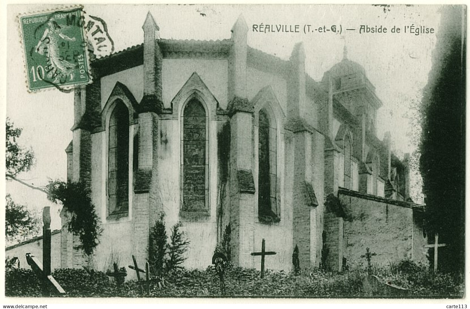 82 - B16335CPA - REALVILLE - Abside Eglise Et Cimetiere - Très Bon état - TARN-ET-GARONNE - Realville