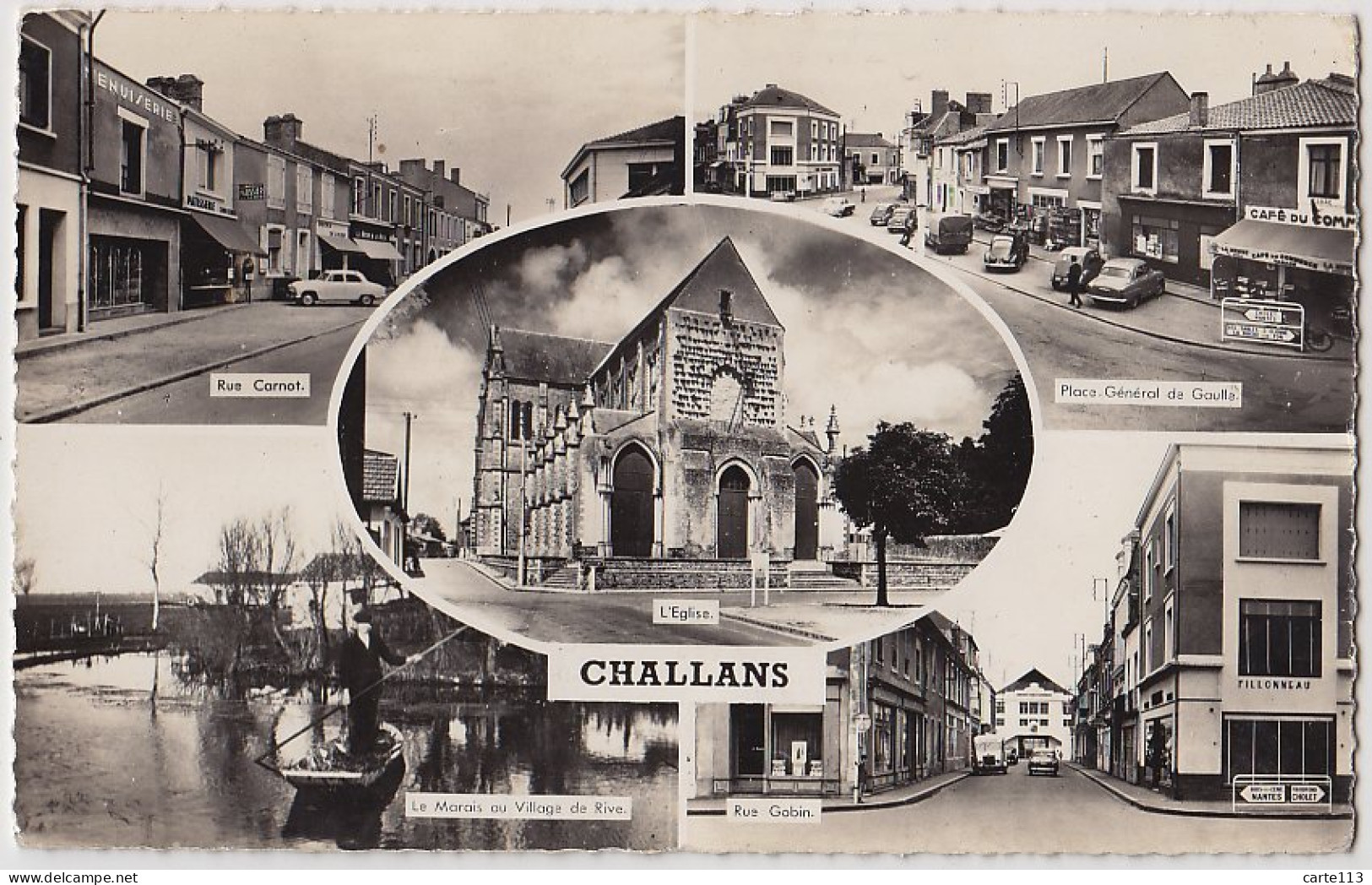 85 - B15822CPSM - CHALLANS - Vues Multiples - Rue Carnot, Place De Gaulle, Le Marais, Rue Gobin, Eglise - Très Bon état - Challans