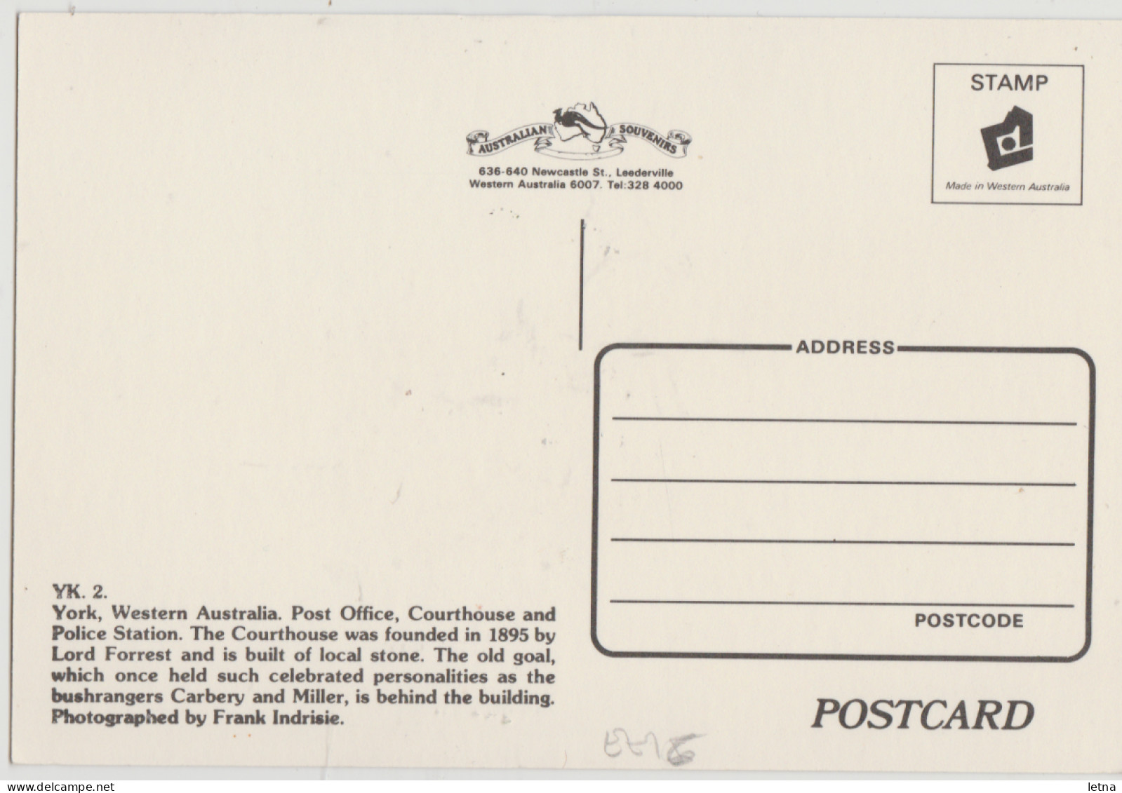 WESTERN AUSTRALIA WA Post Office Police Station YORK Aust Souvenirs YK2 Postcard C1970s - Sonstige & Ohne Zuordnung