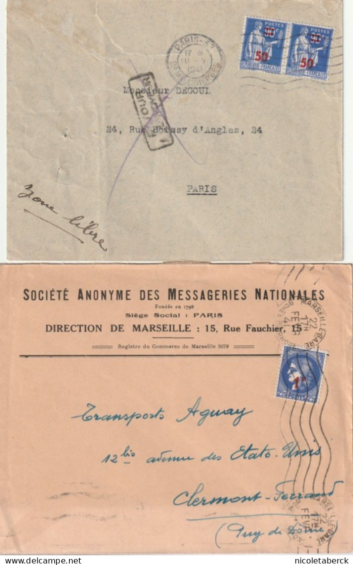 Type Paix , N° 479 Sur Enveloppe Retour à L'envoyeur Mention Zone Libre + N° 487 Sur Enveloppe De Marseille Pour Le Puy. - 1932-39 Paz