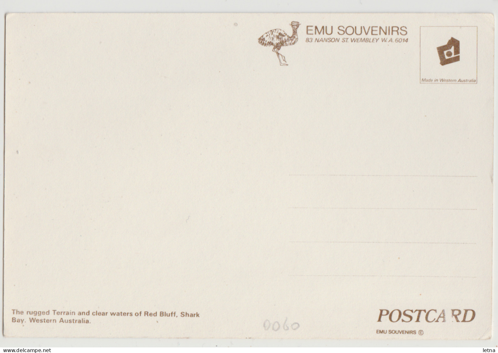 WESTERN AUSTRALIA WA Red Bluff SHARK BAY Emu Souvenirs Postcard C1970s - Other & Unclassified