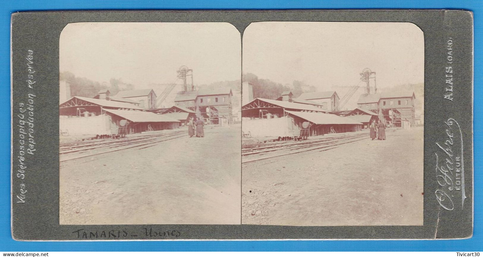 VUE STEREOSCOPIQUE GARD (30) - PHOTO ALES - USINES DE TAMARIS - FABRE EDITEUR ALAIS (GARD) - Alès