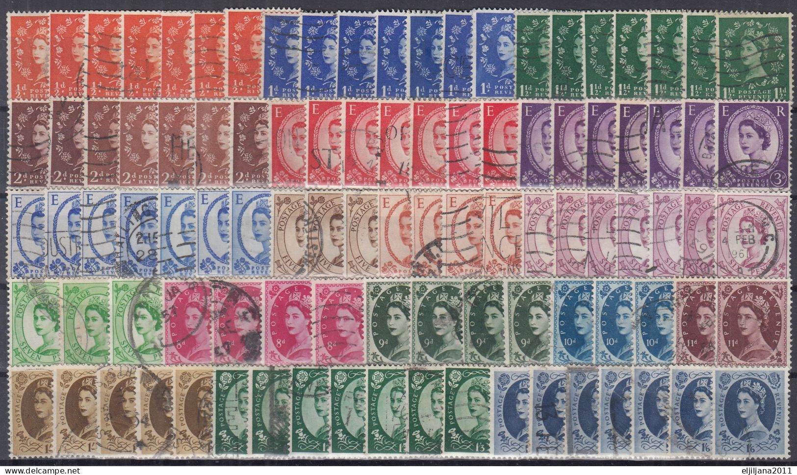 Great Britain - GB / UK / QEII. 1952 - 1967 ⁕ Queen Elizabeth II. ⁕ 98v Used Stamps / Unchecked - See All Scan - Gebruikt
