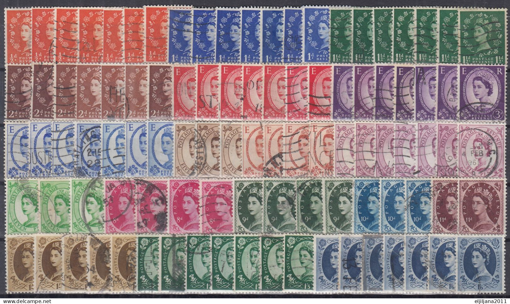 Great Britain - GB / UK / QEII. 1952 - 1967 ⁕ Queen Elizabeth II. ⁕ 98v Used Stamps / Unchecked - See All Scan - Usati