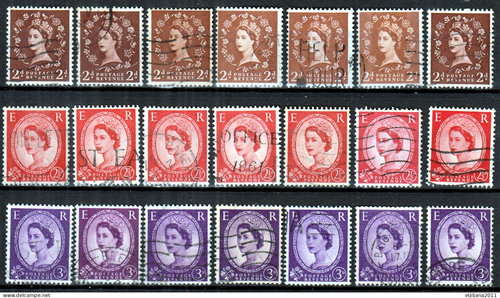 Great Britain - GB / UK / QEII. 1952 - 1967 ⁕ Queen Elizabeth II. ⁕ 98v Used Stamps / Unchecked - See All Scan - Usati