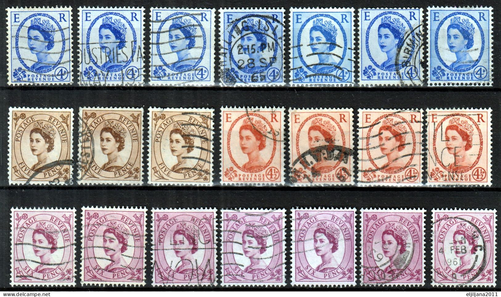 Great Britain - GB / UK / QEII. 1952 - 1967 ⁕ Queen Elizabeth II. ⁕ 98v used stamps / unchecked - see all scan