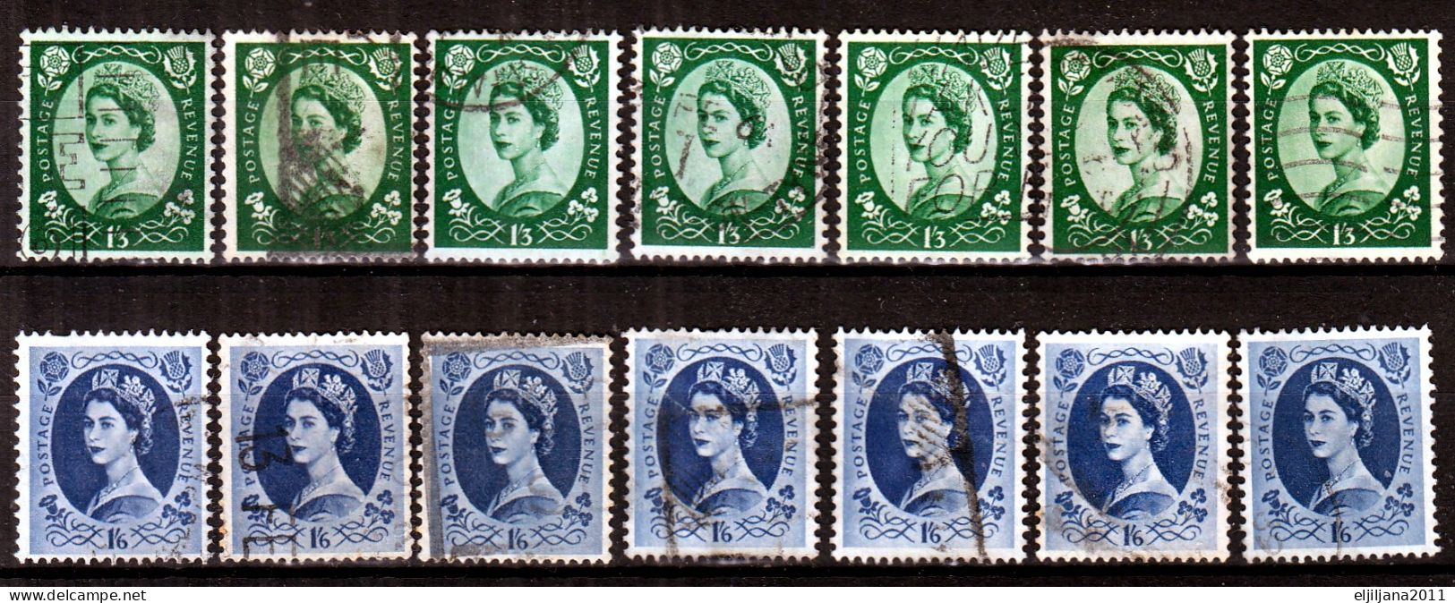 Great Britain - GB / UK / QEII. 1952 - 1967 ⁕ Queen Elizabeth II. ⁕ 98v used stamps / unchecked - see all scan