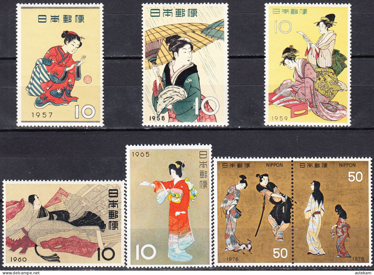 JAPAN 1957;58;59;60;65 And 76, PHILATELIC WEEKS, SEX MNH COMPLETE SERIES With JAPANESE PAINTING With GOOD QUALITY,*** - Ongebruikt