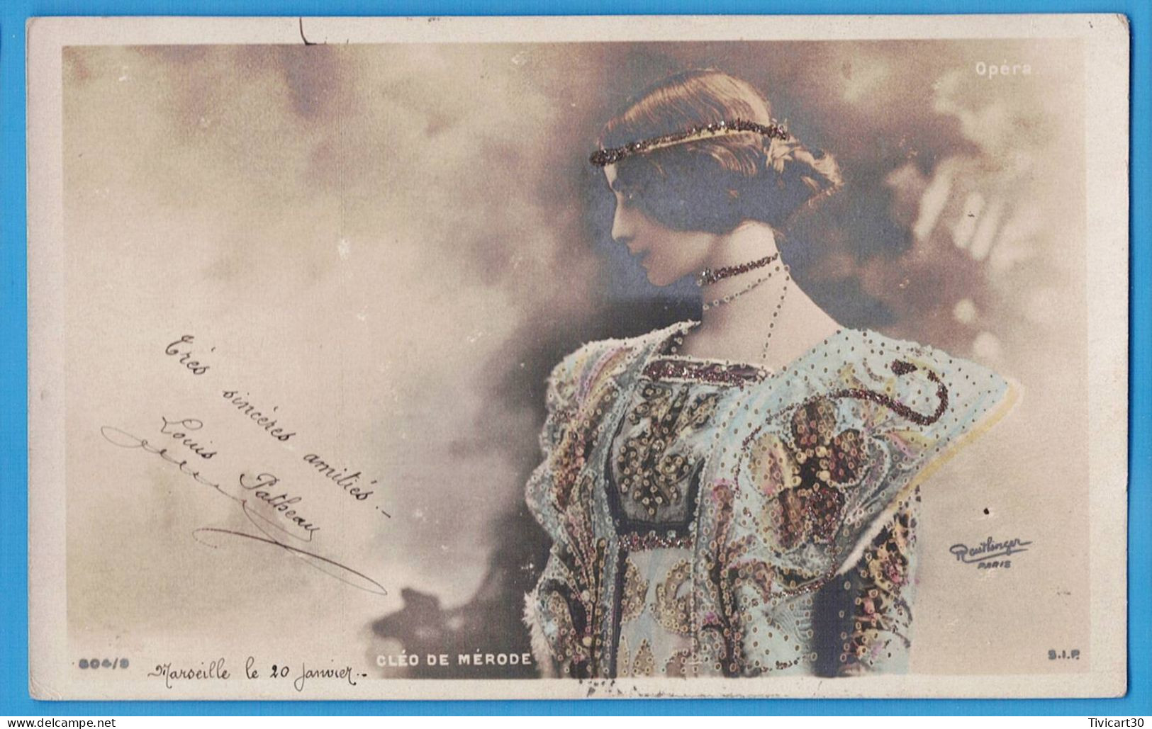 CPA DOS NON DIVISE - OPERA - CLEO DE MERODE - PHOTO REUTLINGER PARIS - STRASS SUR LA ROBE ET LES BIJOUX - Künstler