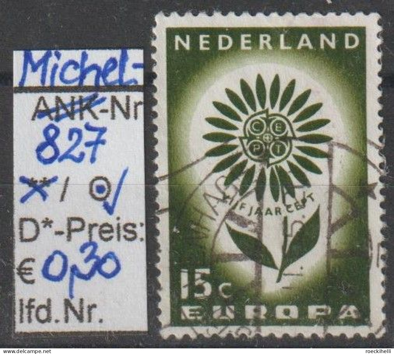 1964 - NIEDERLANDE - SM "Europa - Stilis. Blume" 15 C Schwarzolivgrün - O  Gestempelt - S. Scan (827o Nl) - Gebraucht