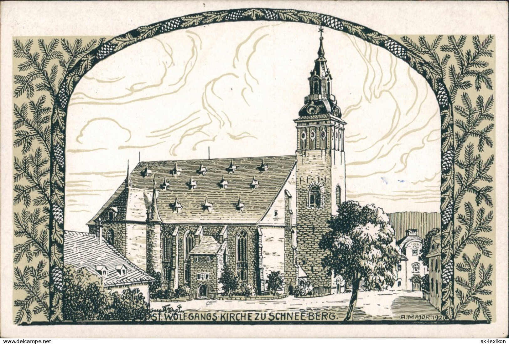 Schneeberg (Erzgebirge) Kirche Nach Federzeichnung Oberlehrer A. Major 1970/1920 - Schneeberg