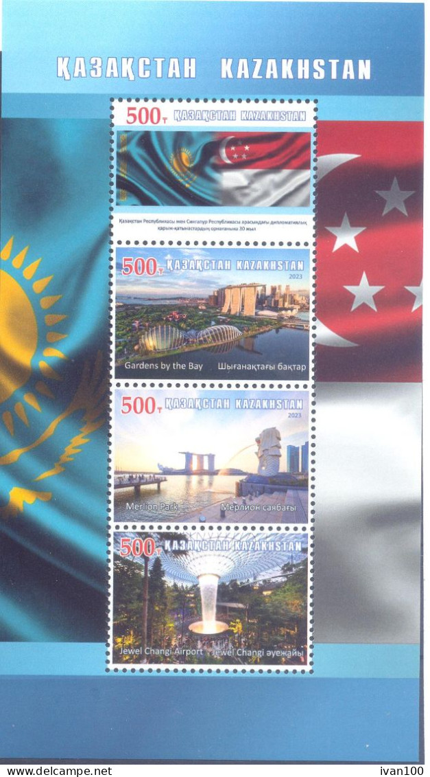 2023. Kazakhstan, 30y Of Diplomatic Relations With Singapore, S/s, Mint/** - Kazakistan