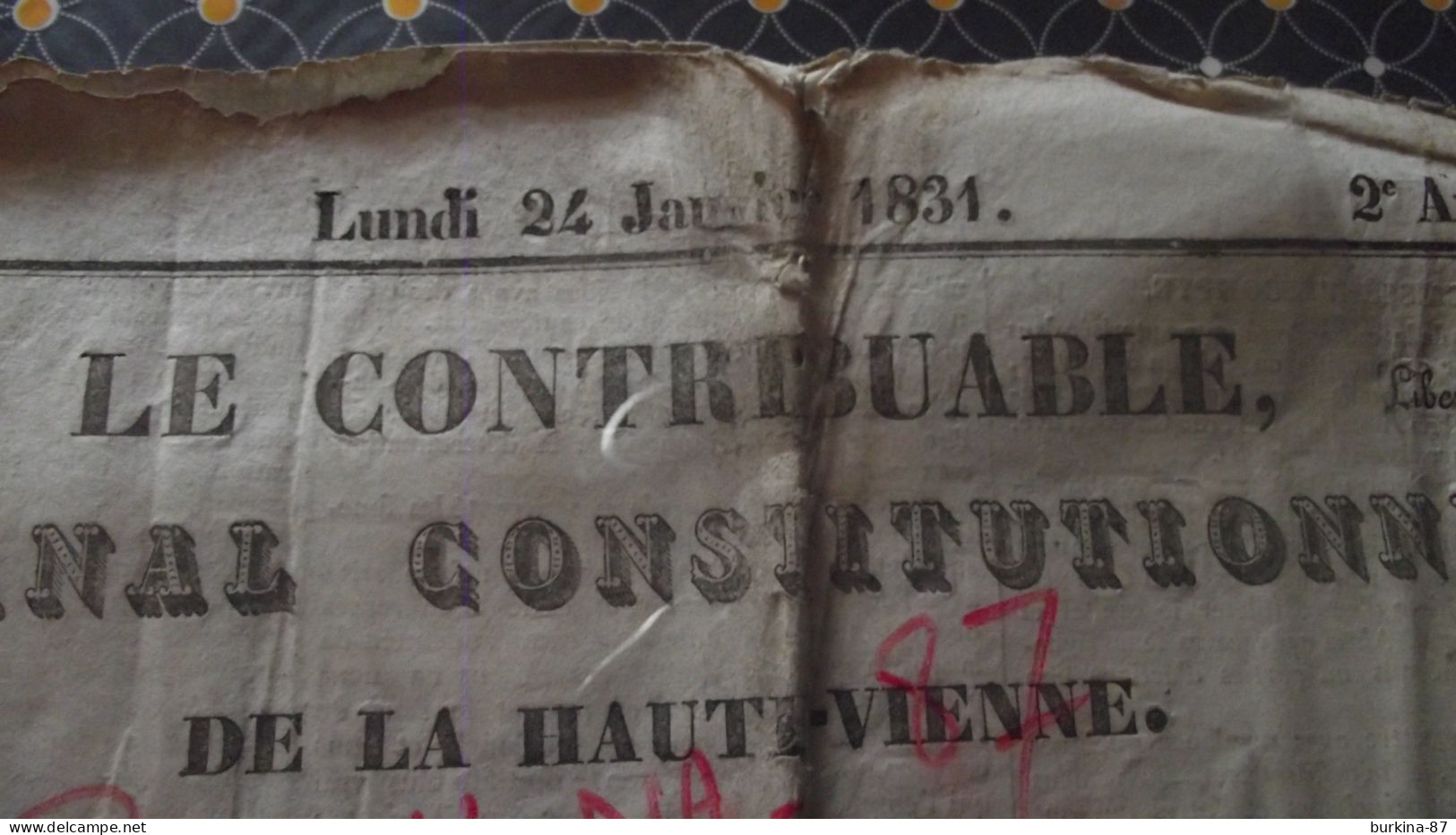 Le CONTRIBUABLE, 1831, Journal Constitutionnel De La Haute Vienne, Limoges - 1800 - 1849