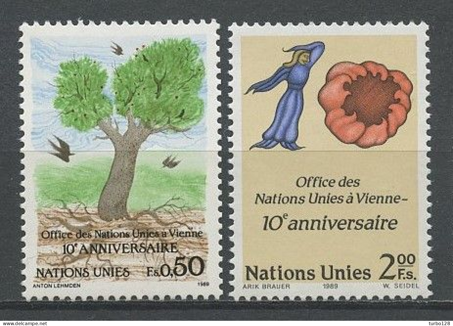NU Genève 1989 N° 178/179 ** Neufs  MNH Superbes C 5.50 € CEntre De Vienne Arbre Tree Oiseaux Birds 10 Fleurs Flowers - Unused Stamps