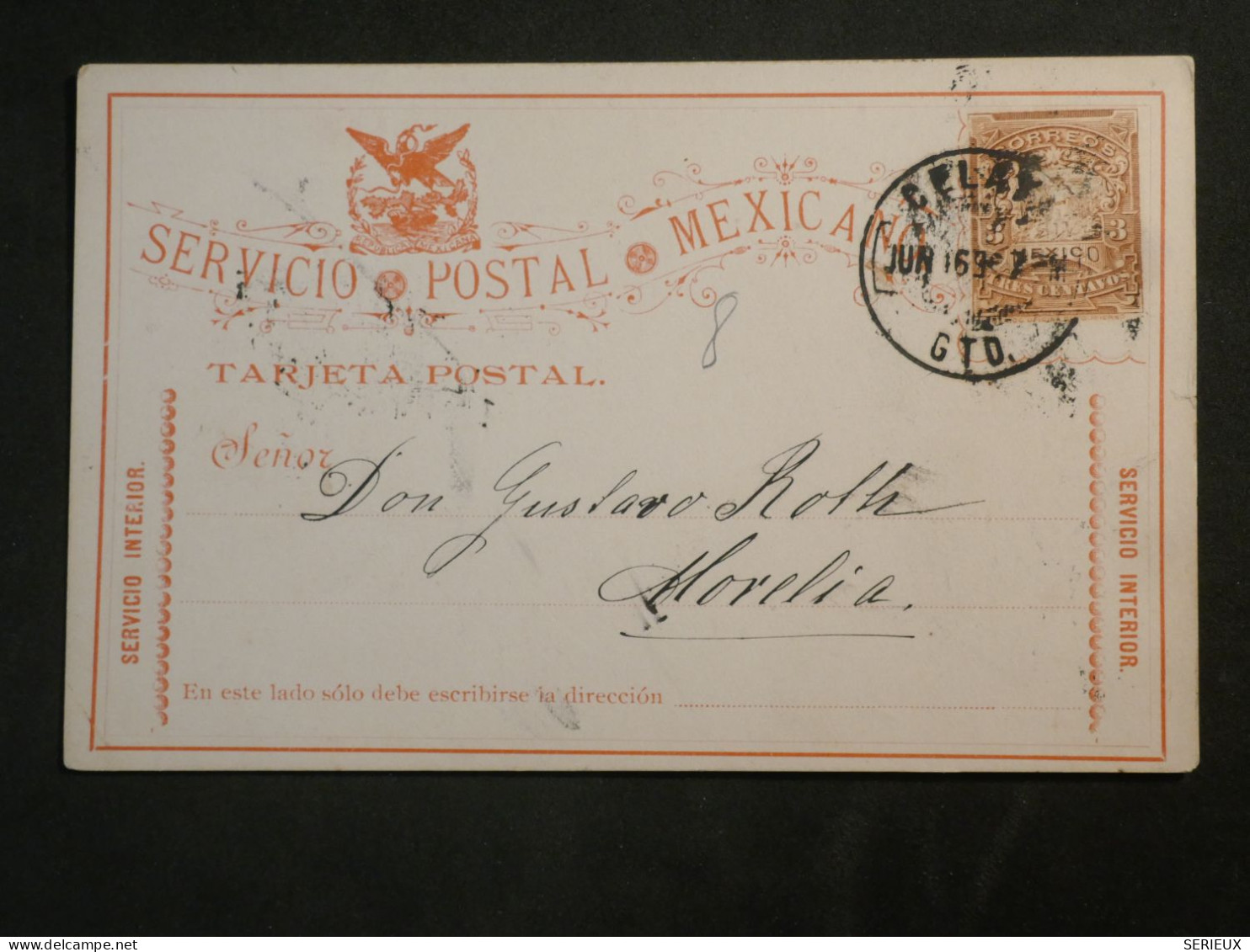 DK 14 MEXICO   BELLE CARTE  ENTIER 1897  CEYLAYA  A MORELIA  +AFF. INTERESSANT+++ + - Mexico